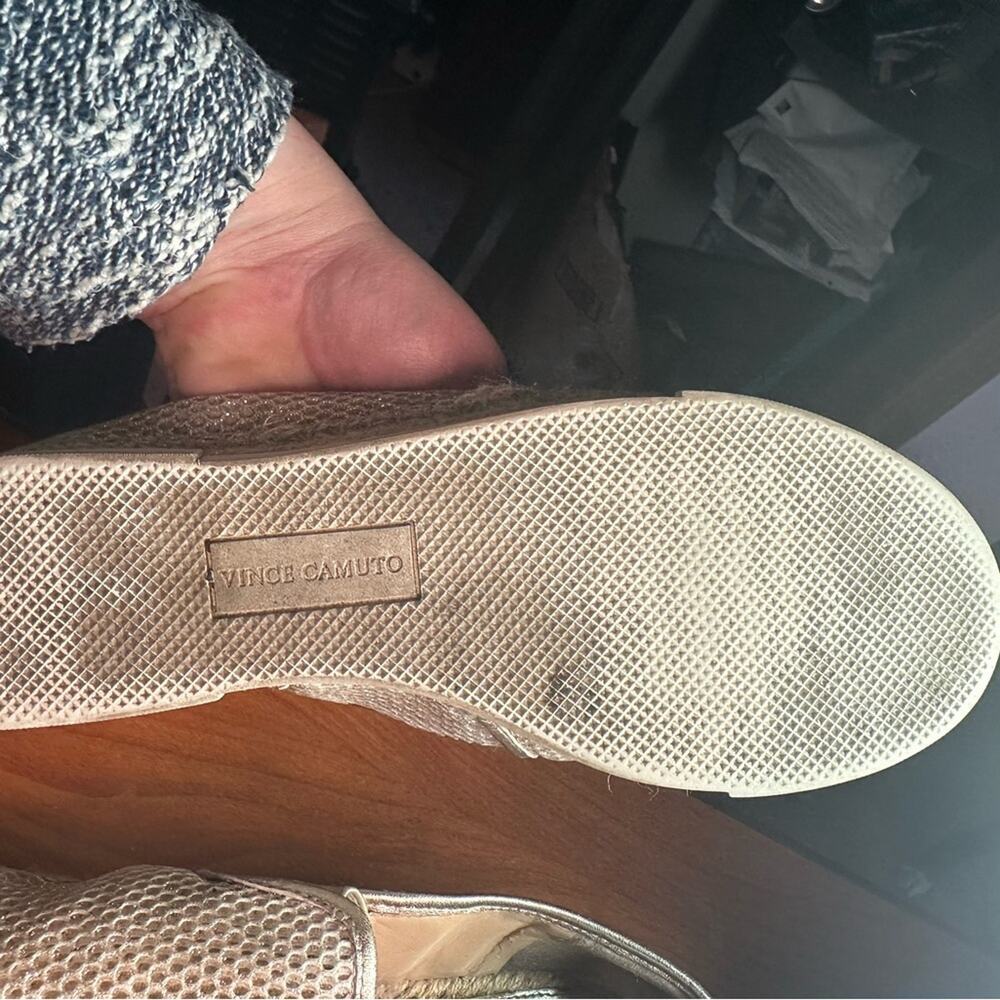Vince Camuto Tambie Espadrille Natural Light Gold Glitter Mesh Leather - Picture 4 of 4